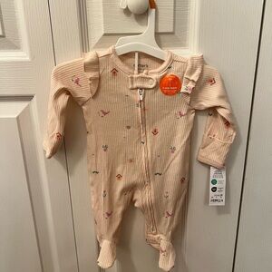 Carter’s One Piece 2-Way Zipper Pink With Birds And Flowers Print Newborn NWT
